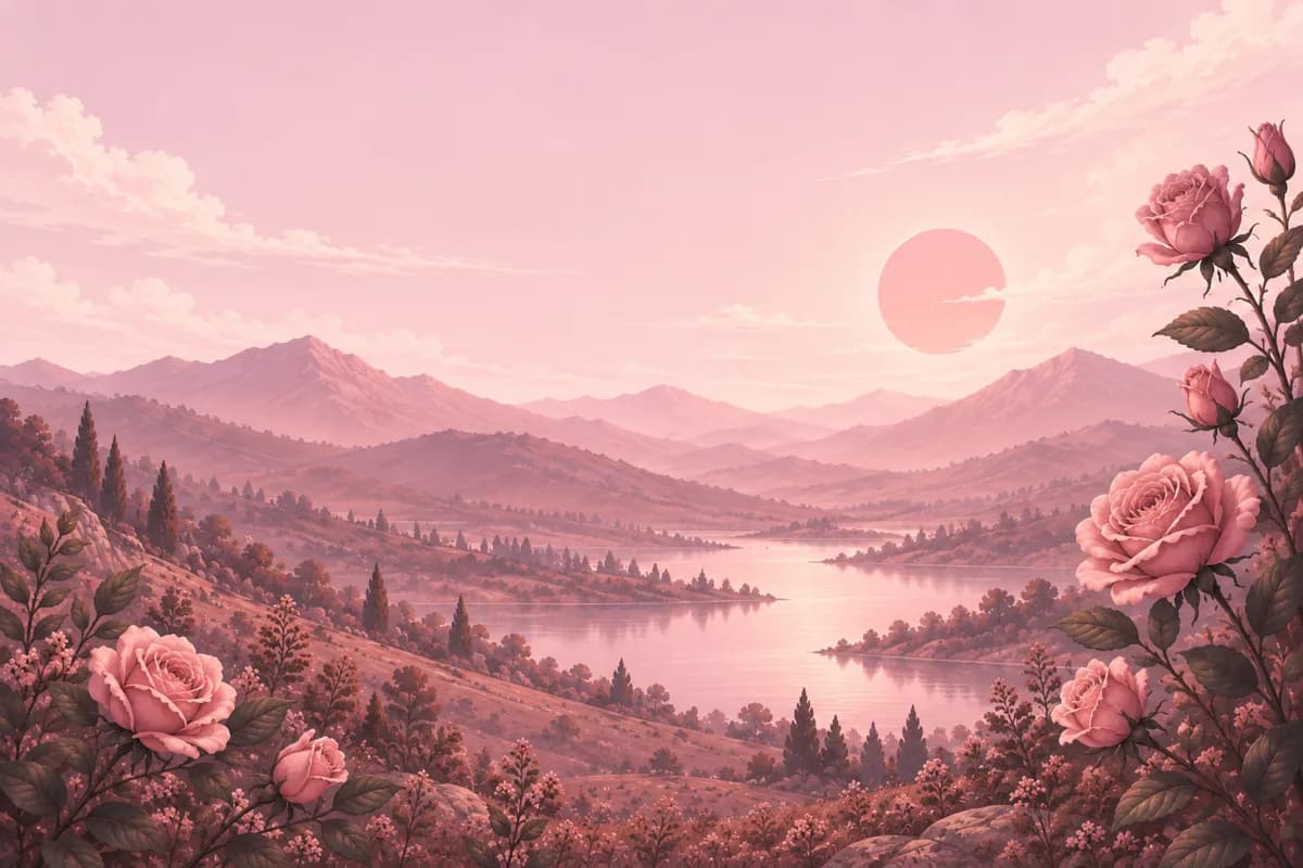 Rose-colored landscape in gentle afternoon light